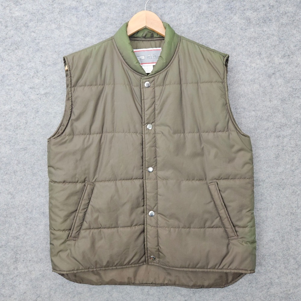 Sears Work Outerwear Vest Men's Medium Green/Brown Quilted Puffer Snaps Vintage